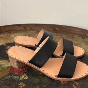 Franco Sarto Black Leather Sandals Slides Size 10